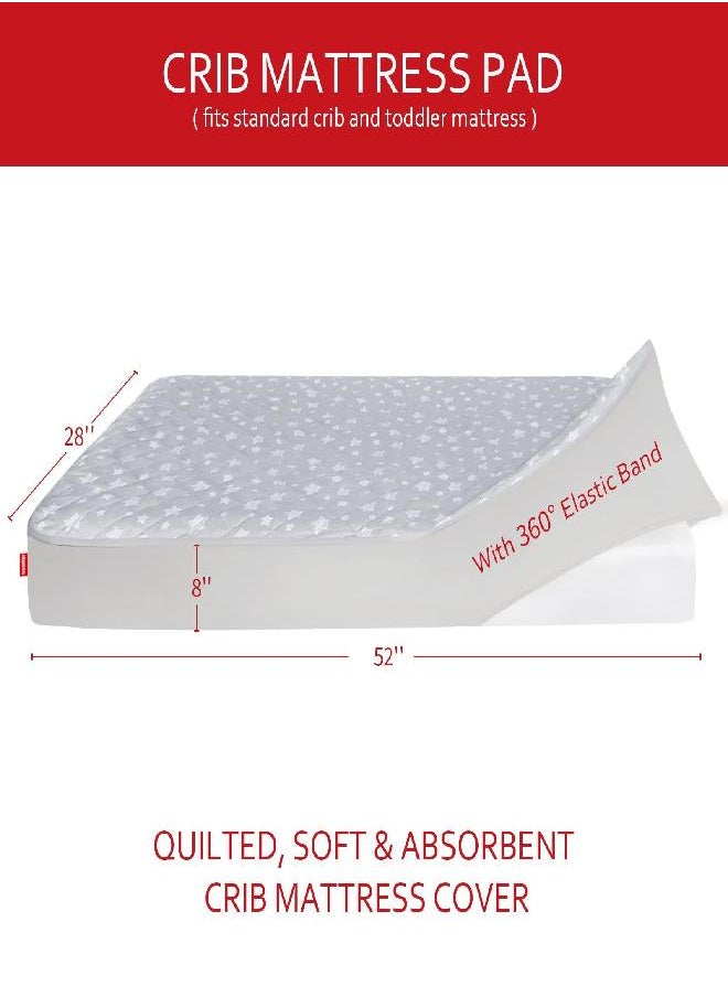 Moonsea Crib Mattress Protector Pad Waterproof, Quilted Crib Mattress Sheet Cover 52'' x 28'' Extra Soft Breathable Toddler Bed Cover Fitted Crib/Toddler Mattress Stretch Up to 8", Gray Star  - Image 2