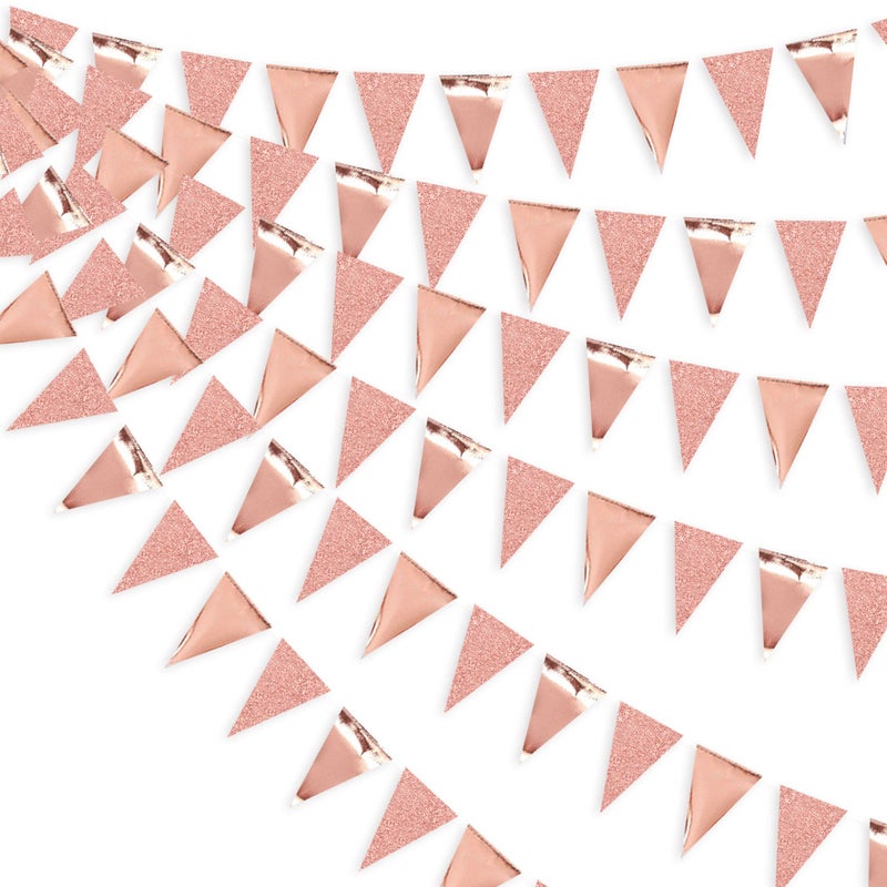 pinkblume 30Ft Rose Gold Party Decoration Rose Pink Triangle Pennant Banner Blush Pink Hanging Paper Flag Bunting for Graduation Wedding Bridal Shower Birthday Bachelorette Engagement Anniversary Party Supplies - Image 3