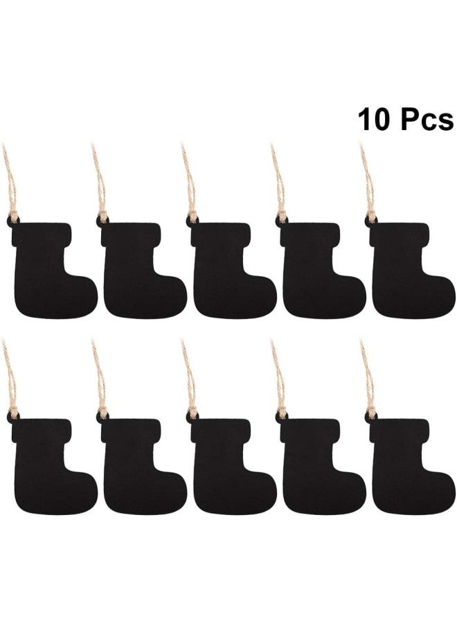 klarako 10PCS Socks Shape Hanging Chalkboard Signs Mini Decorative Blackboard Hanging Tags Wooden Christmas Hanging Ornament (Black)