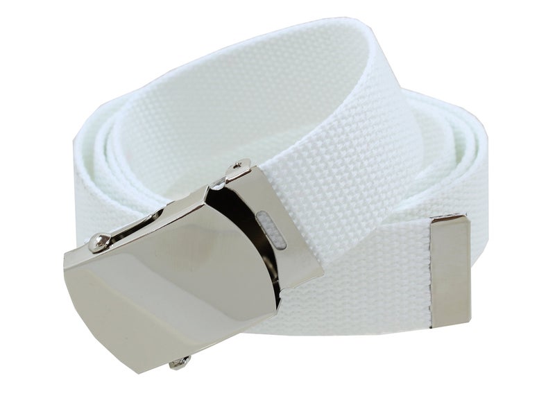 BC Belts حزام ويب أبيض مع مشبك بأسلوب عسكري - Image 1