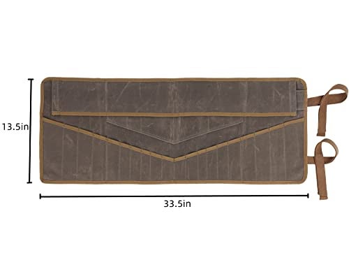 Denifiter Wrench Roll Up Pouch, Heavy Duty Waxed Canvas Tool Roll Bag Tool Organizer Bag With 20+4 Pockets (Brown) - Image 2