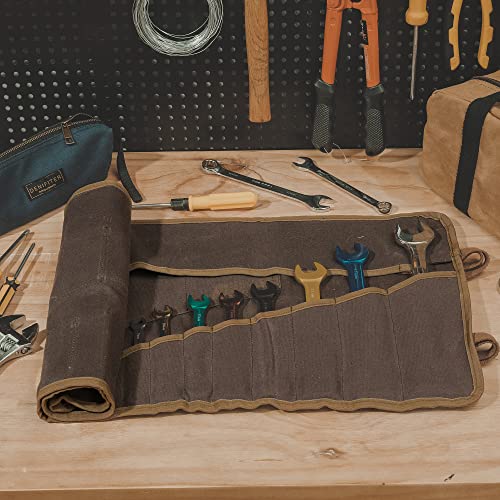 Denifiter Wrench Roll Up Pouch, Heavy Duty Waxed Canvas Tool Roll Bag Tool Organizer Bag With 20+4 Pockets (Brown) - Image 5