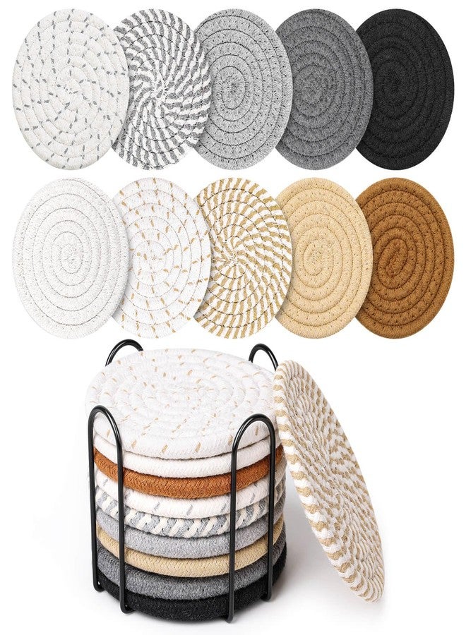 Billbotk 10 Pieces Coasters for Drinks, 10 Colors Absorbent Drink Coasters with Holder, Table Coaster Set for Home Decor, Apartment Decor Aesthetic, Living Room Essentials, 4.3 Inches - Image 1