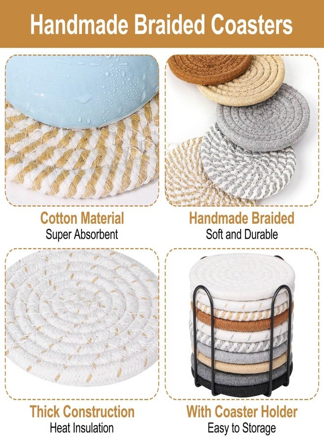 Billbotk 10 Pieces Coasters for Drinks, 10 Colors Absorbent Drink Coasters with Holder, Table Coaster Set for Home Decor, Apartment Decor Aesthetic, Living Room Essentials, 4.3 Inches - Image 4
