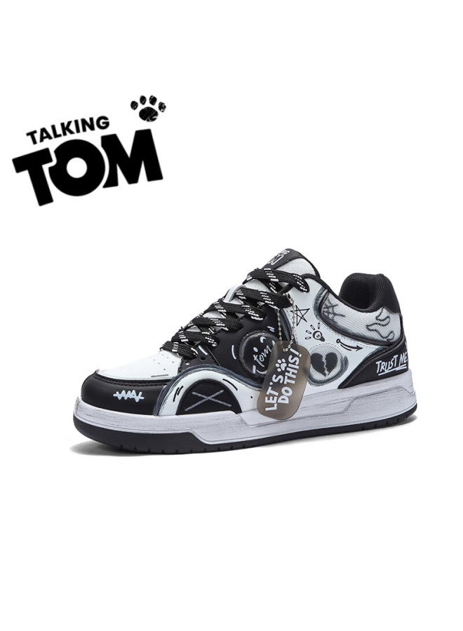TALKING TOM Talkingtom Canvas Shoes For Men And Women Students, Stylish Distressed Graffiti Casual Thick-soled Loafers, Black And White Panda, Size 38 - Image 3