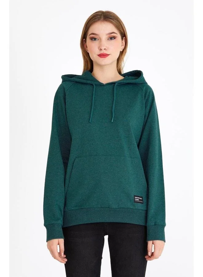 Mmetalic  Women's Green Hooded Basic Knit Sweatshirt. for Women | Best Price UAE