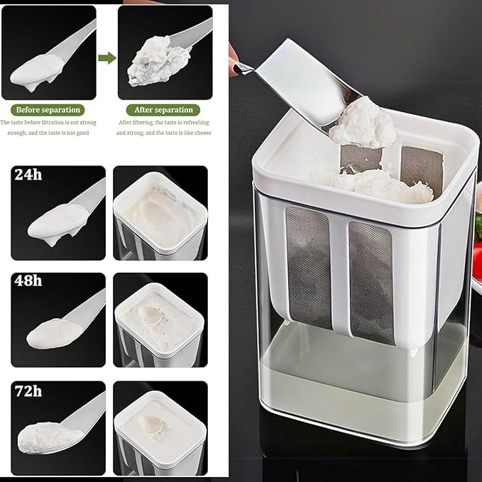 VELUZA VELUZA Greek Yogurt Strainer 1100ml Multi Yoghurt Maker Strainer with Fine Mesh Bag Lid for Thick Greek Yogurt Soybean Milk Kefir Berries Soup Fruit Juice Coffee  - Image 5
