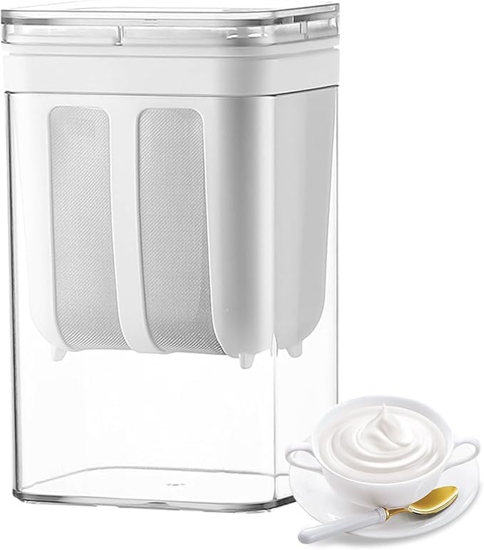 VELUZA VELUZA Greek Yogurt Strainer 1100ml Multi Yoghurt Maker Strainer with Fine Mesh Bag Lid for Thick Greek Yogurt Soybean Milk Kefir Berries Soup Fruit Juice Coffee  - Image 1