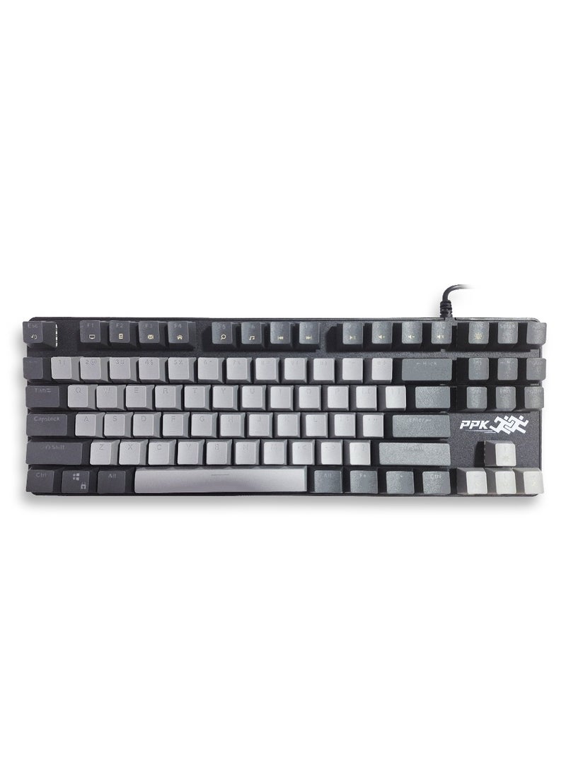Generic - Mechanical Gaming Keyboard, model PPK87 for computer and lap top (gray/black) RGB Full size with 87 key, cable USB Speed interface , blue switch, adjustable height in to give comfort to the hand while playing . It can be used at home, office and personal use. - Image 1