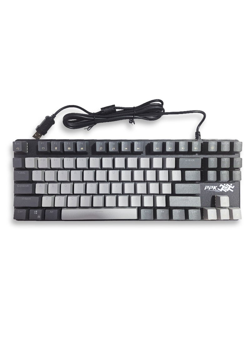 Generic - Mechanical Gaming Keyboard, model PPK87 for computer and lap top (gray/black) RGB Full size with 87 key, cable USB Speed interface , blue switch, adjustable height in to give comfort to the hand while playing . It can be used at home, office and personal use. - Image 1