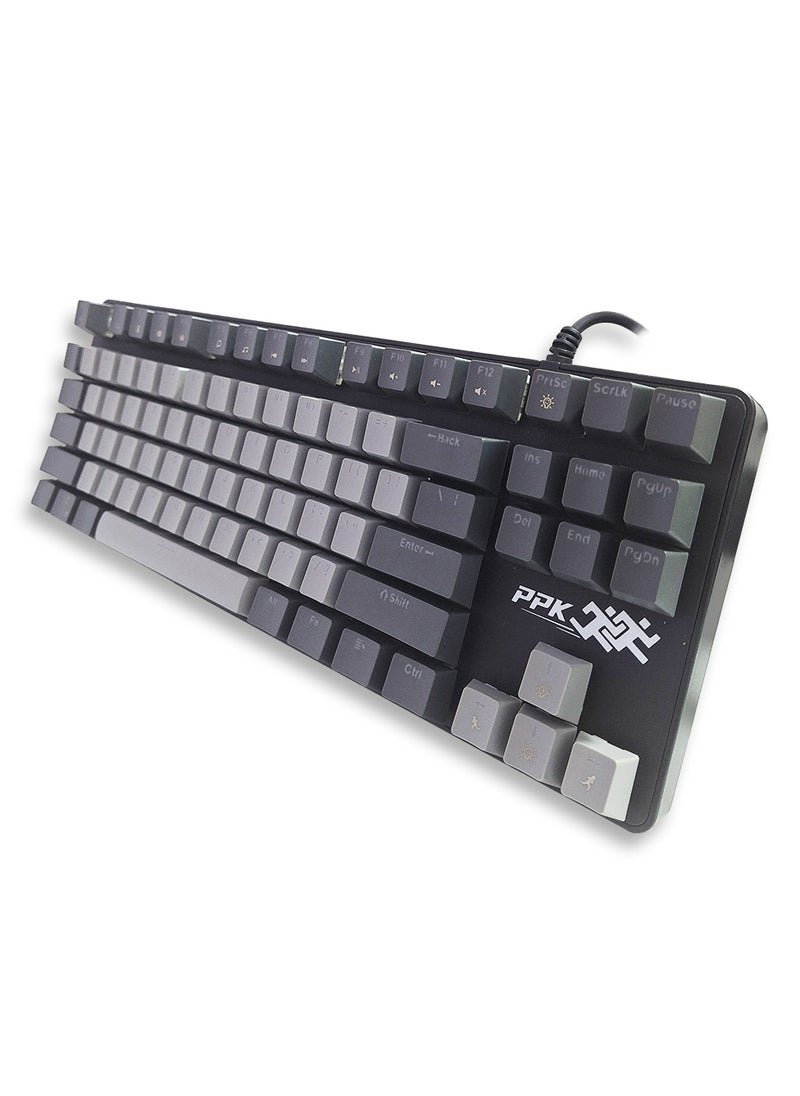 Generic - Mechanical Gaming Keyboard, model PPK87 for computer and lap top (gray/black) RGB Full size with 87 key, cable USB Speed interface , blue switch, adjustable height in to give comfort to the hand while playing . It can be used at home, office and personal use. - Image 1