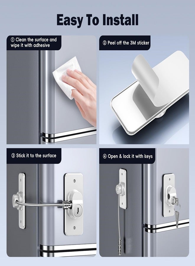 أوساويك 2 حزمة المبرد الباب قفل للأطفال، الطفل الأبيض المبرد الباب قفل للمطبخ المجمد، الخزائن والدواليب، الخزائن، النوافذ، الأبواب -لا حاجة للأدوات أو الحفر - Image 3