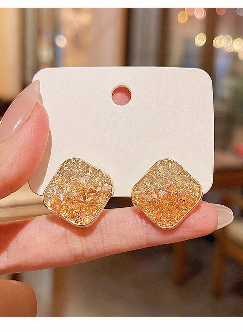 Lavida Orange crystal square earrings, modern geometric sparkling earrings, suitable for daily wear, commuting, and dating - Image 1