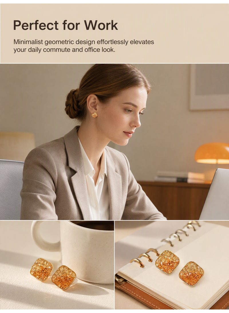 Lavida Orange crystal square earrings, modern geometric sparkling earrings, suitable for daily wear, commuting, and dating - Image 3