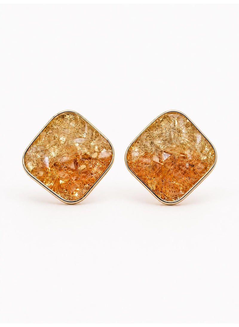 Lavida Orange crystal square earrings, modern geometric sparkling earrings, suitable for daily wear, commuting, and dating - Image 1