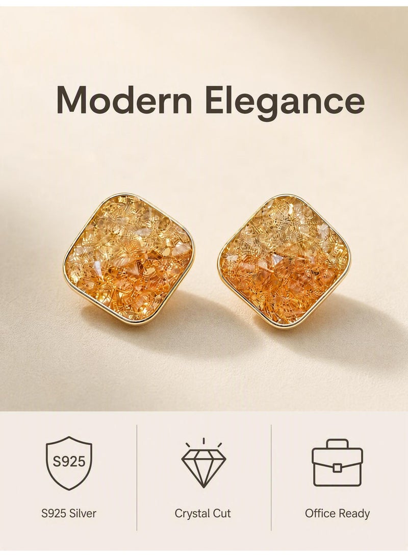 Lavida Orange crystal square earrings, modern geometric sparkling earrings, suitable for daily wear, commuting, and dating - Image 2