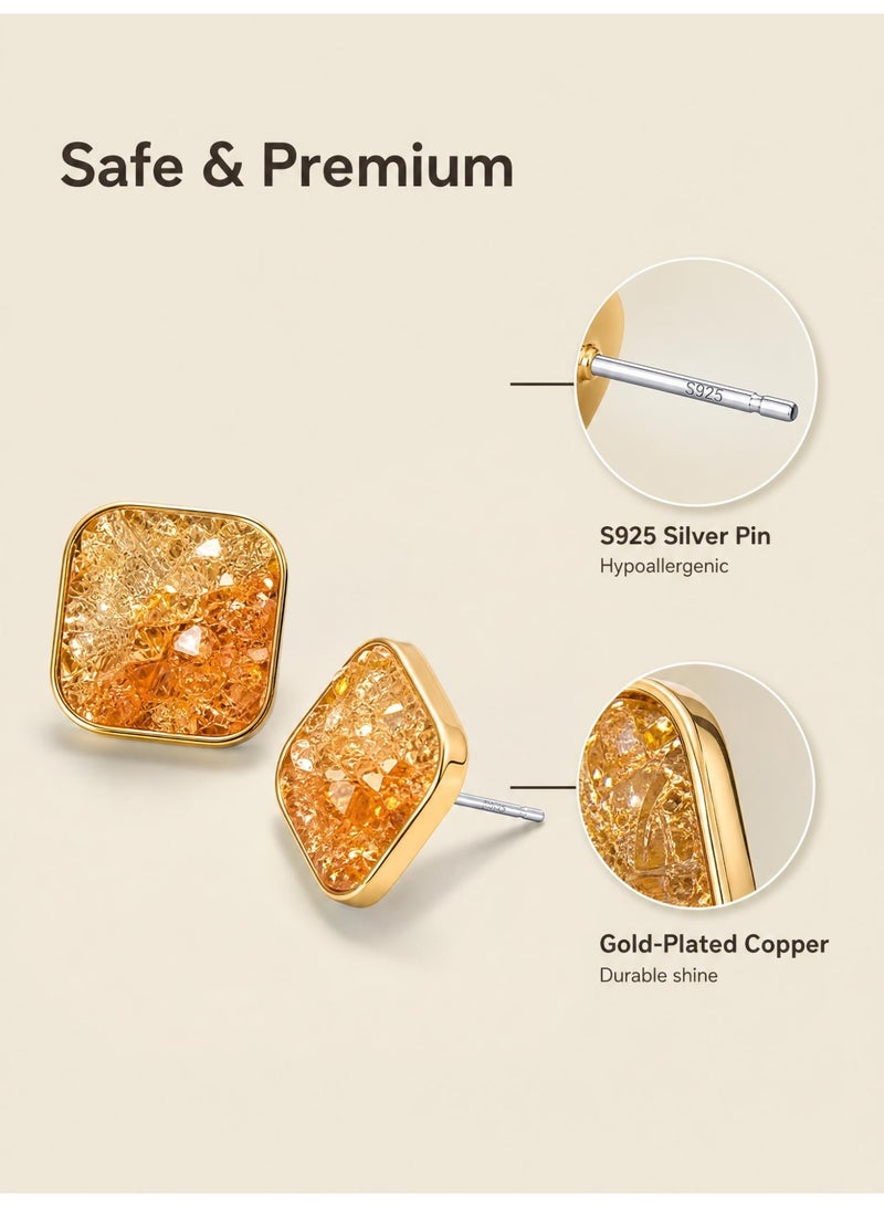Lavida Orange crystal square earrings, modern geometric sparkling earrings, suitable for daily wear, commuting, and dating - Image 4