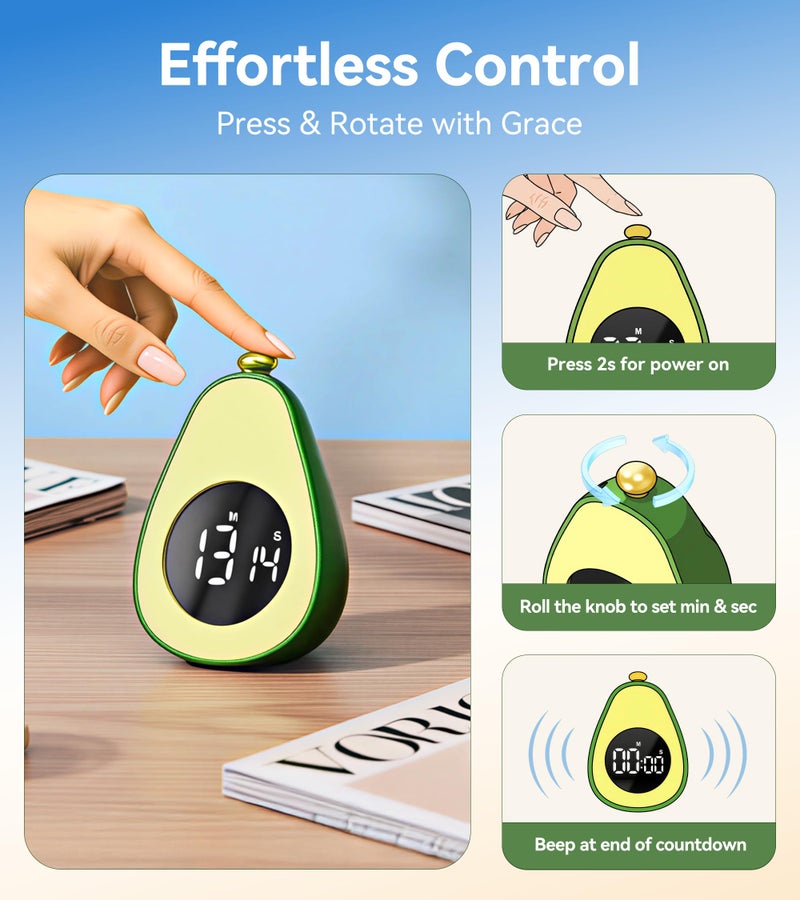 Doli Yearning Digital Visual Timer Kitchen Timer for Yoga, Exercise, 99-Minute Silent Countdown, Time Management Tool with Pause Function (Avocado) - Image 4