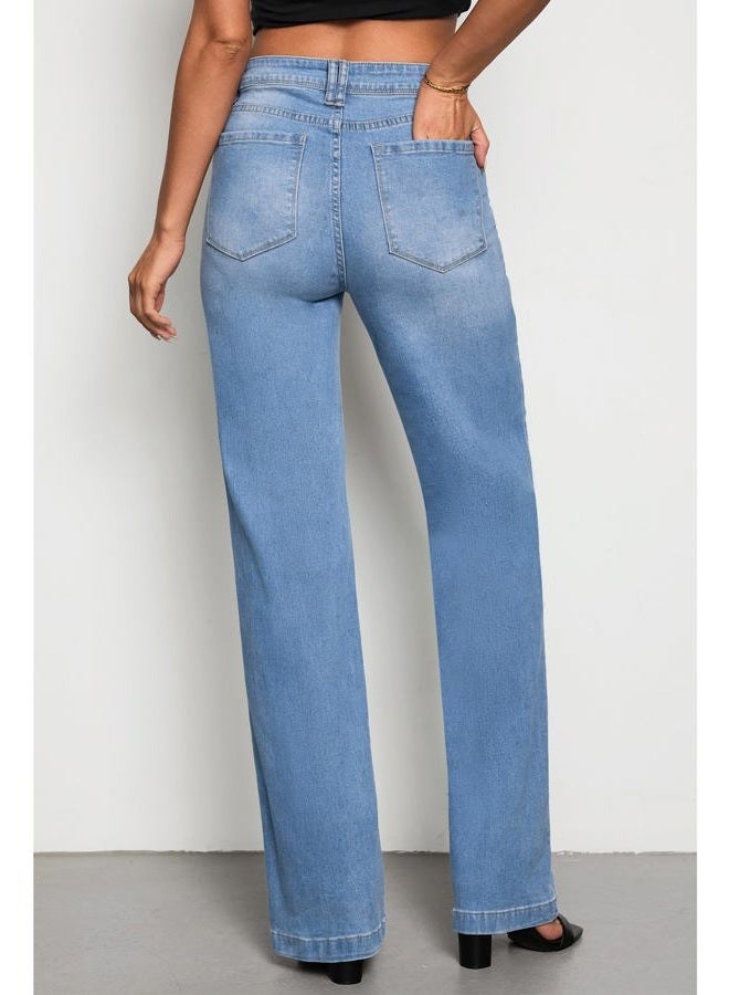 GRAPENT Womens Flare Jeans High Waisted Wide Leg Baggy Jean for Women Stretch Denim Pants, Long Indigo Medium Blue, XXL - Image 2