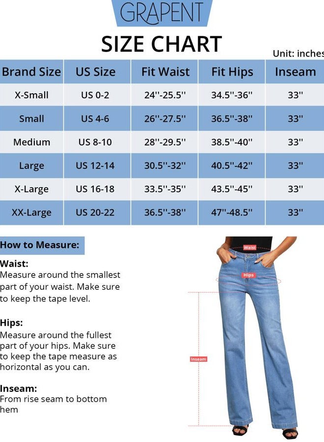 GRAPENT Womens Flare Jeans High Waisted Wide Leg Baggy Jean for Women Stretch Denim Pants, Long Indigo Medium Blue, XXL - Image 5