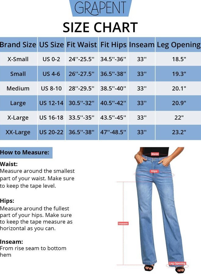 GRAPENT Womens Flare Jeans High Waisted Wide Leg Baggy Jean for Women Stretch Denim Pants, Long Indigo Medium Blue, XXL - Image 4