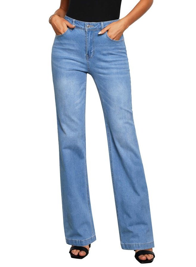 GRAPENT Womens Flare Jeans High Waisted Wide Leg Baggy Jean for Women Stretch Denim Pants, Long Indigo Medium Blue, XXL - Image 1
