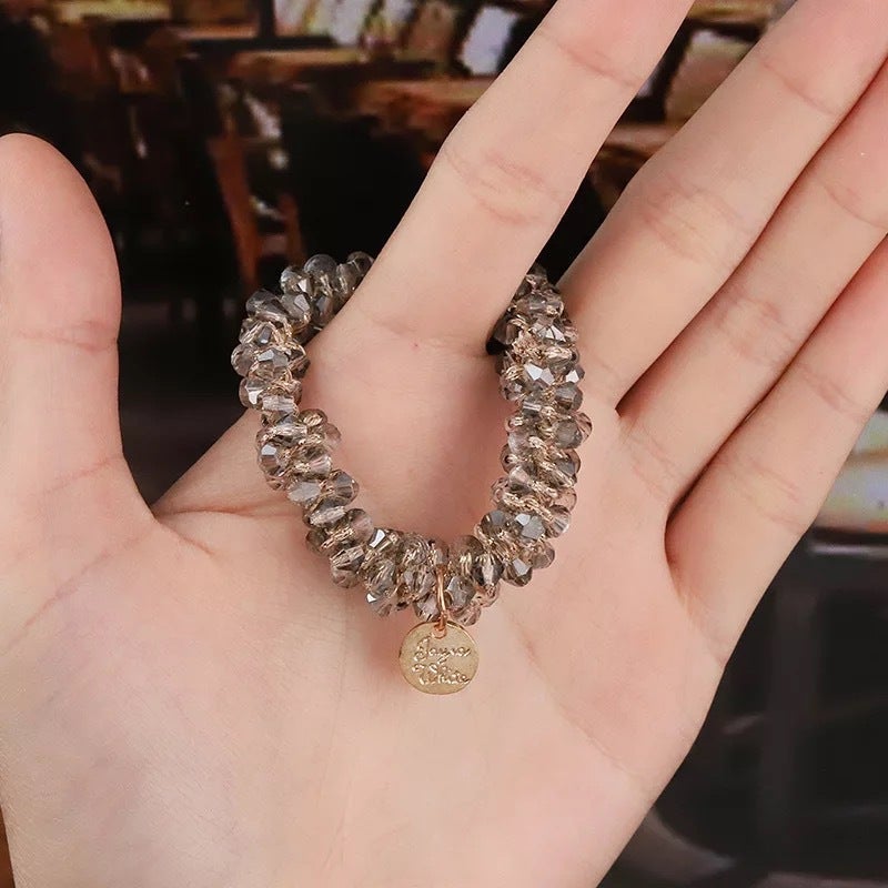 Loquat Fashionable Crystal Hair Ties Women Dual Use Hair Bands Handmade Pure Cotton Geometric Design Spring Season Grey Crystal