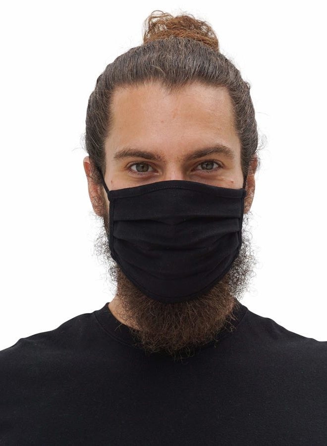 Simlu 3 Pack Unisex Reusable Pleated Fabric Face Mask with Adjustable Elastic, 2 Layer, Washable, Nose Wire Black Face Mask for Men Women and Kids - Image 4
