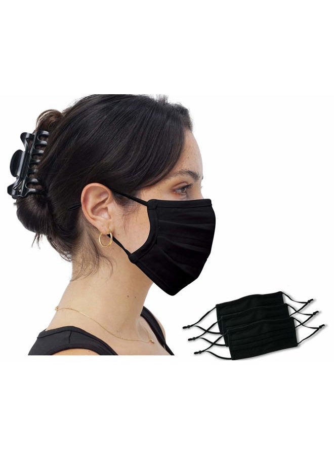 Simlu 3 Pack Unisex Reusable Pleated Fabric Face Mask with Adjustable Elastic, 2 Layer, Washable, Nose Wire Black Face Mask for Men Women and Kids - Image 1