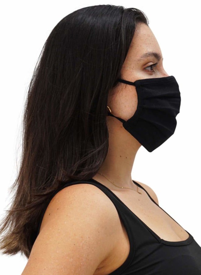 Simlu 3 Pack Unisex Reusable Pleated Fabric Face Mask with Adjustable Elastic, 2 Layer, Washable, Nose Wire Black Face Mask for Men Women and Kids - Image 2