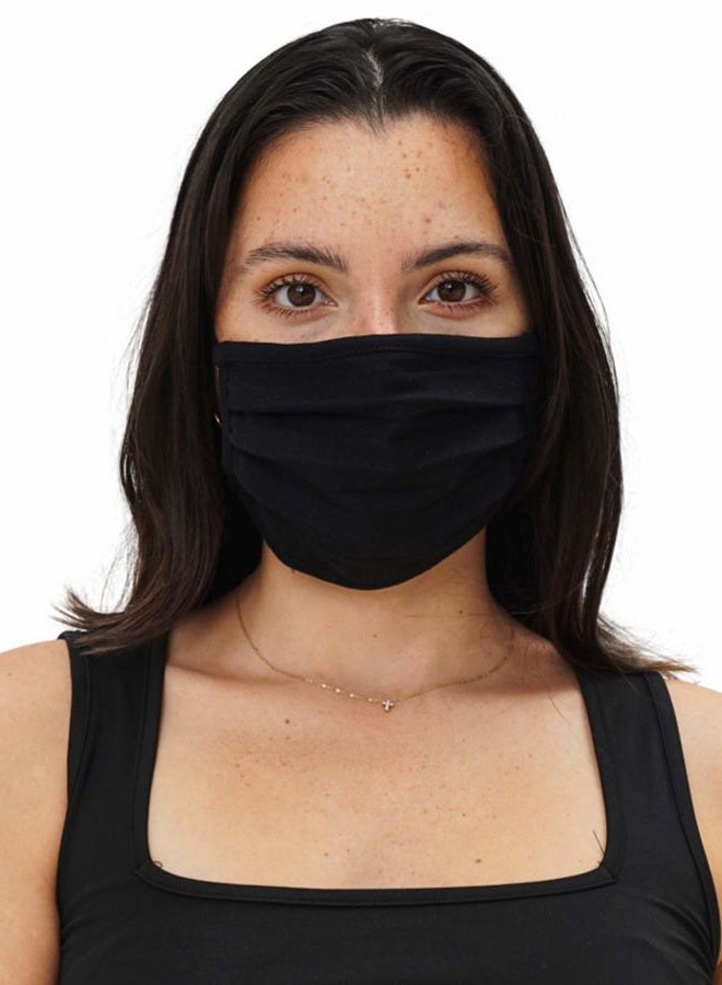 Simlu 3 Pack Unisex Reusable Pleated Fabric Face Mask with Adjustable Elastic, 2 Layer, Washable, Nose Wire Black Face Mask for Men Women and Kids - Image 3