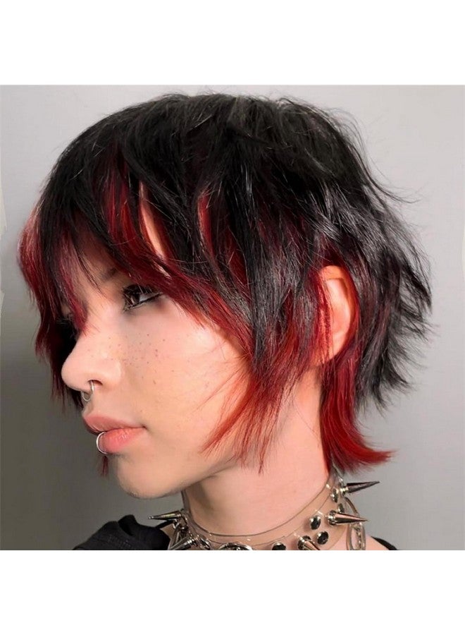Beweig Short Black Wig With Bangs Black Mix Red Wigs For Women Natural Fluffy Synthetic Hair Womens Wigs - Image 1