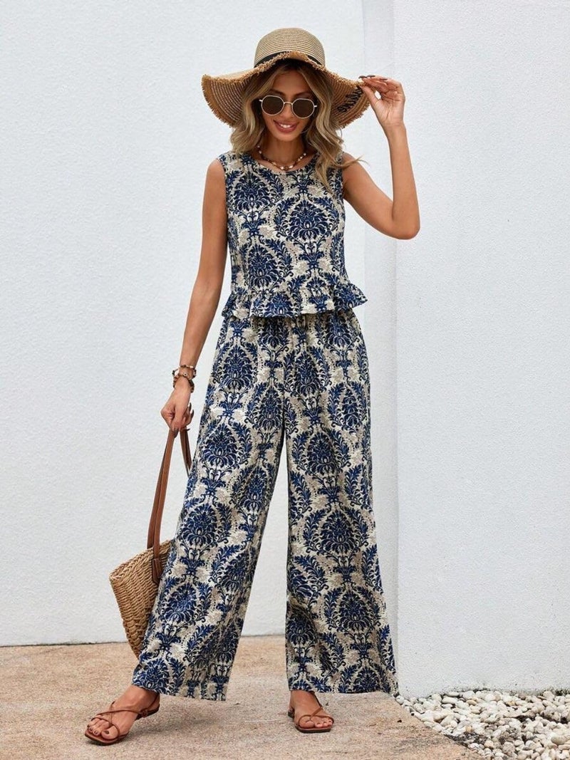 Trendy Queen Cord Set For Women Floral Printed | Co Ord Set For Women Stylish | Round Neck Top & Pant Set | Sleeveless Co-Ord Set | L - Image 4