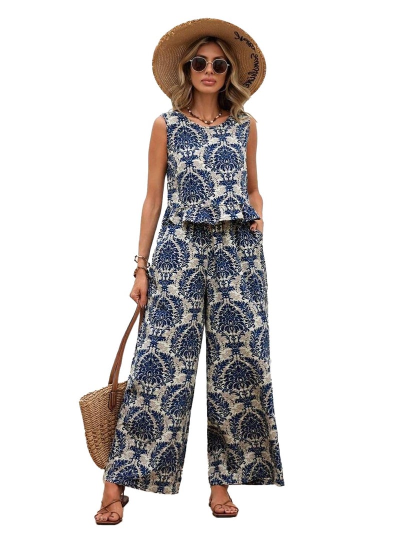 Trendy Queen Cord Set For Women Floral Printed | Co Ord Set For Women Stylish | Round Neck Top & Pant Set | Sleeveless Co-Ord Set | L - Image 5