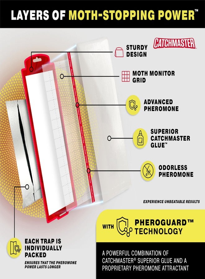 Catchmaster Premium Pantry Moth Traps, XL Odorless Sticky Glue Traps 6PK, Pheromone Attractant for House, Kitchen Storage & Kitchen Pantry Cabinet, PheroGuard Technology, Trap & Eliminate Moths - Image 2