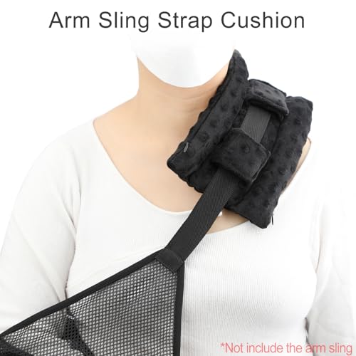 BNRendles Upgrade Neck Pad Strap Cushion Pillow for Arm Sling Comfort Shoulder Support Pad Rotator Cuff Replacemet Surgery Elbow Brace Carry Padded Cover Broken Wrist Hand Injury Cast, Minky Dot Black - Image 3