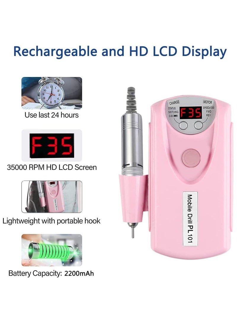 Y&D Electric Nail Drill, Professional Rechargeable 35000RPM File Machine, Portable Acrylic Gel Grinder Tools with 6 Bits and Sanding Bands, Manicure Pedicure Polishing Shape Tools, White  - Image 5