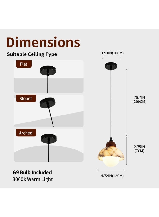 Natural Marble Texture Pendant Lamp (3000K Warm Bulb Included), Hand-Polished Yellowcave Stone Body, Multi-Ceiling Compatible for Dining/Bedroom/Living Room/Kitchen Island - Image 2