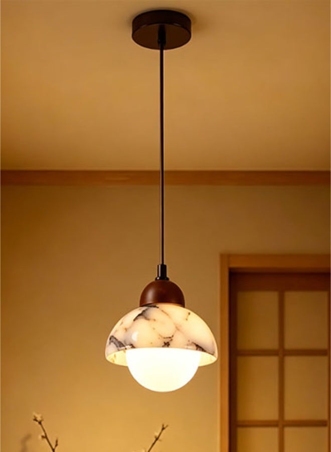 Natural Marble Texture Pendant Lamp (3000K Warm Bulb Included), Hand-Polished Yellowcave Stone Body, Multi-Ceiling Compatible for Dining/Bedroom/Living Room/Kitchen Island - Image 1