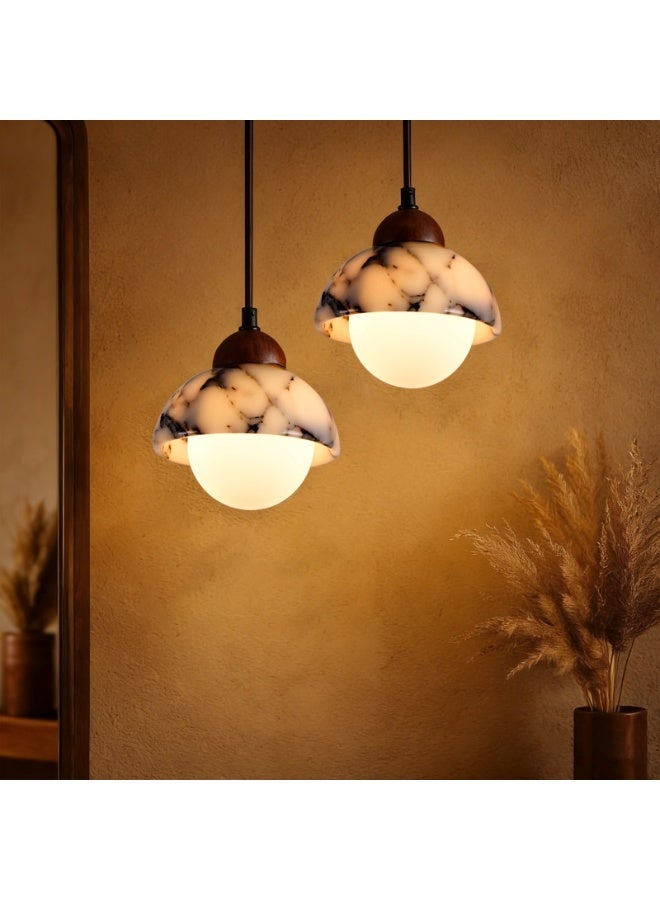 Natural Marble Texture Pendant Lamp (3000K Warm Bulb Included), Hand-Polished Yellowcave Stone Body, Multi-Ceiling Compatible for Dining/Bedroom/Living Room/Kitchen Island - Image 4