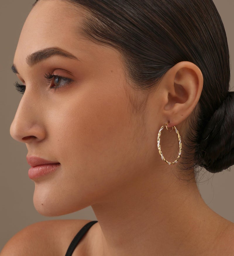 LeCalla 925 Sterling Silver Hoop Earrings for Women Teen | Two-Tone Twisted Round Click-Top Hoop Earring 20MM - Image 3