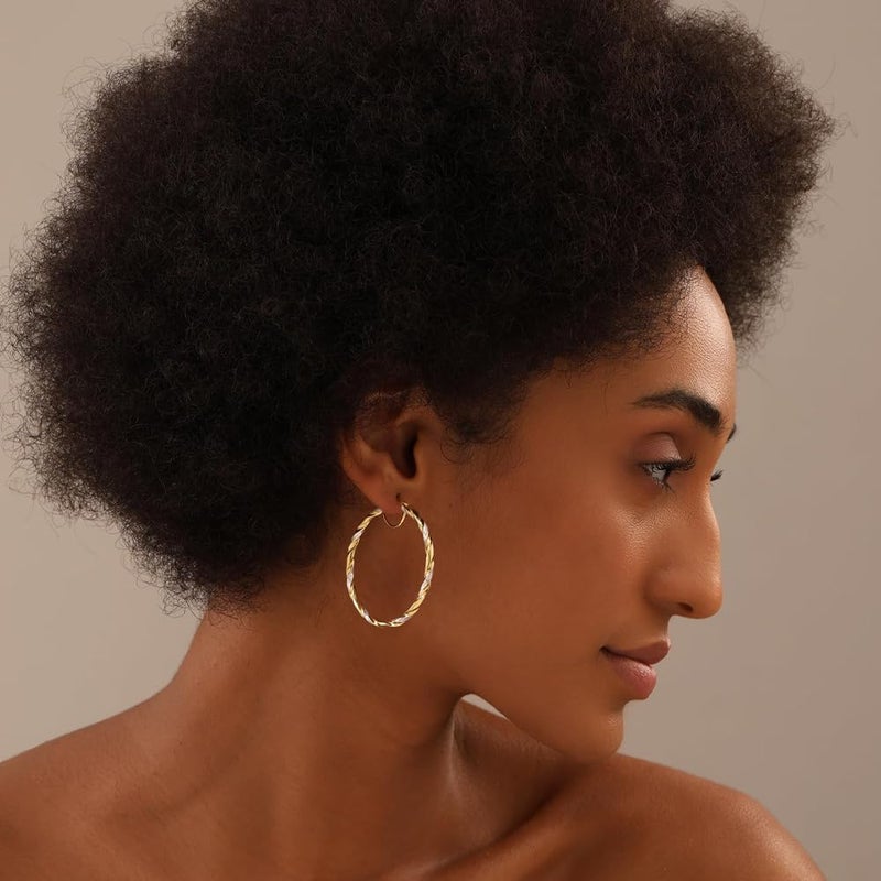 LeCalla 925 Sterling Silver Hoop Earrings for Women Teen | Two-Tone Twisted Round Click-Top Hoop Earring 20MM - Image 2