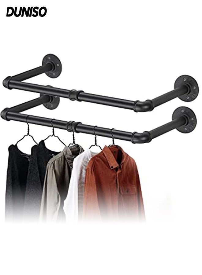 DUNISO 2 PCS Clothing Rack Wall Mount,Multi-Purpose Hanging Rod, Industrial Pipe Clothes Rack for Hanging Clothes,Heavy Duty Iron Garment Rack Bar,Retail Display Clothes Rod for Closet,Laundry Room,Black - Image 1