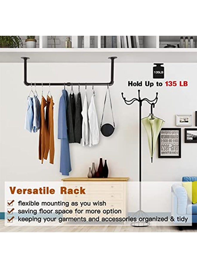 DUNISO 2 PCS Clothing Rack Wall Mount,Multi-Purpose Hanging Rod, Industrial Pipe Clothes Rack for Hanging Clothes,Heavy Duty Iron Garment Rack Bar,Retail Display Clothes Rod for Closet,Laundry Room,Black - Image 4