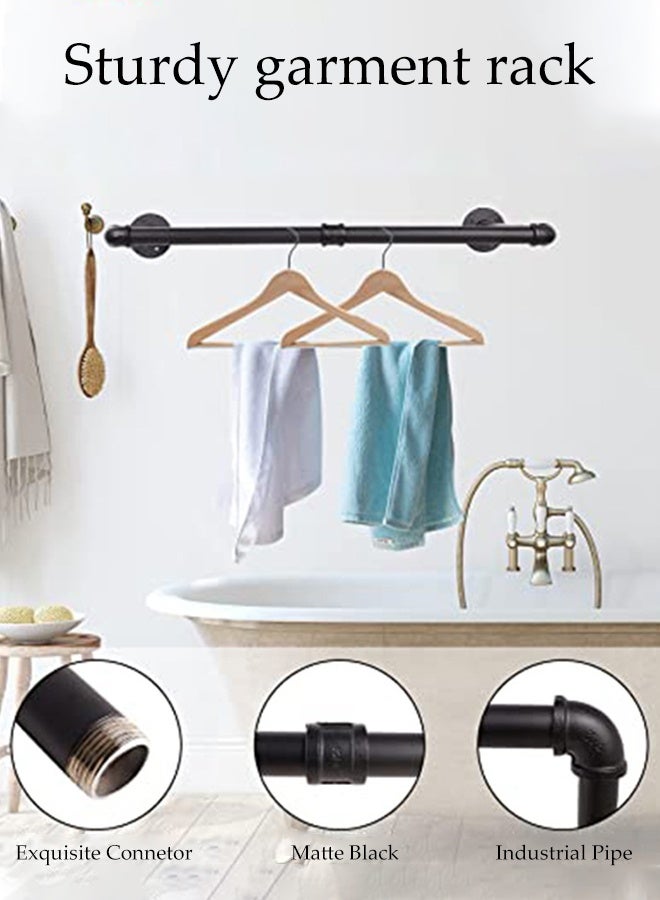 DUNISO 2 PCS Clothing Rack Wall Mount,Multi-Purpose Hanging Rod, Industrial Pipe Clothes Rack for Hanging Clothes,Heavy Duty Iron Garment Rack Bar,Retail Display Clothes Rod for Closet,Laundry Room,Black - Image 3