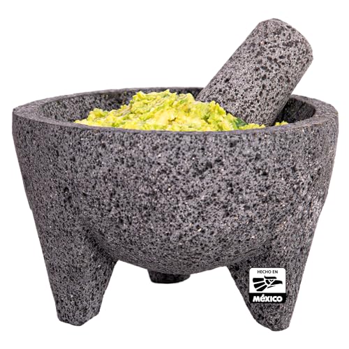 YOPIDO Molcajete 7 in Mexican, Handmade with Natural Volcanic Stone, Artisanal Kitchen Utensil for Grinding with Pores for Crushing, Specially Designed for Grinding Spices, Sauces, and Guacamole - Image 1