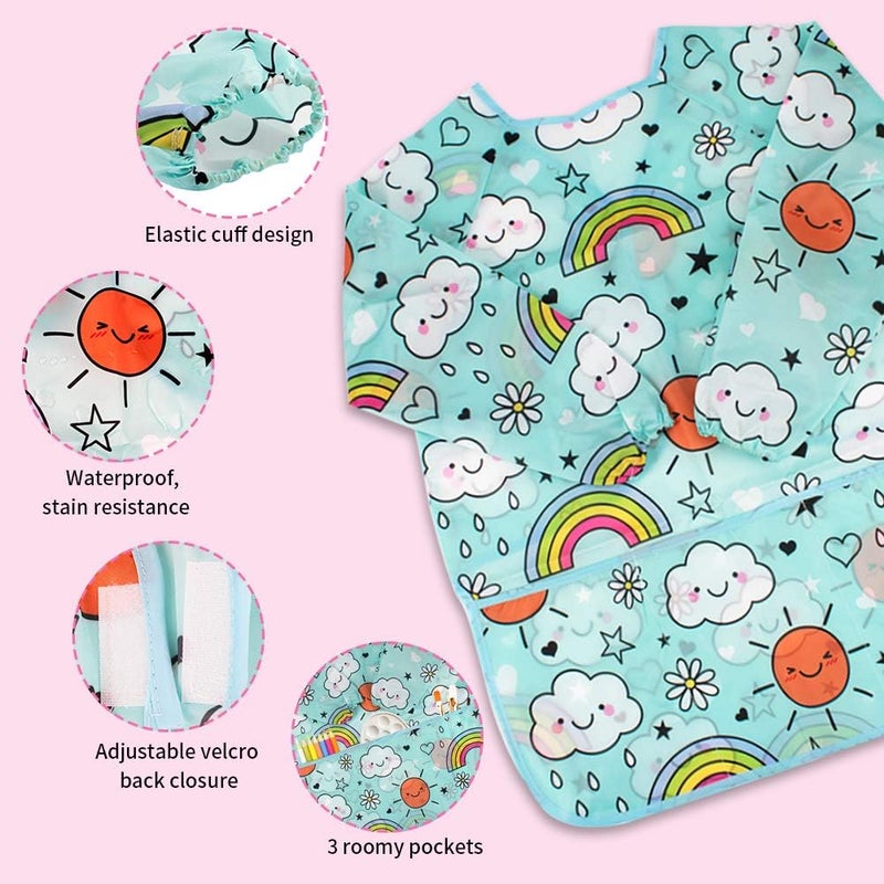 Cubaco Kids Painting Apron, 2pcs Waterproof Art Smocks For Child 3-8 Years, Kids Smocks for Painting Aprons with Long Sleeve - Image 4