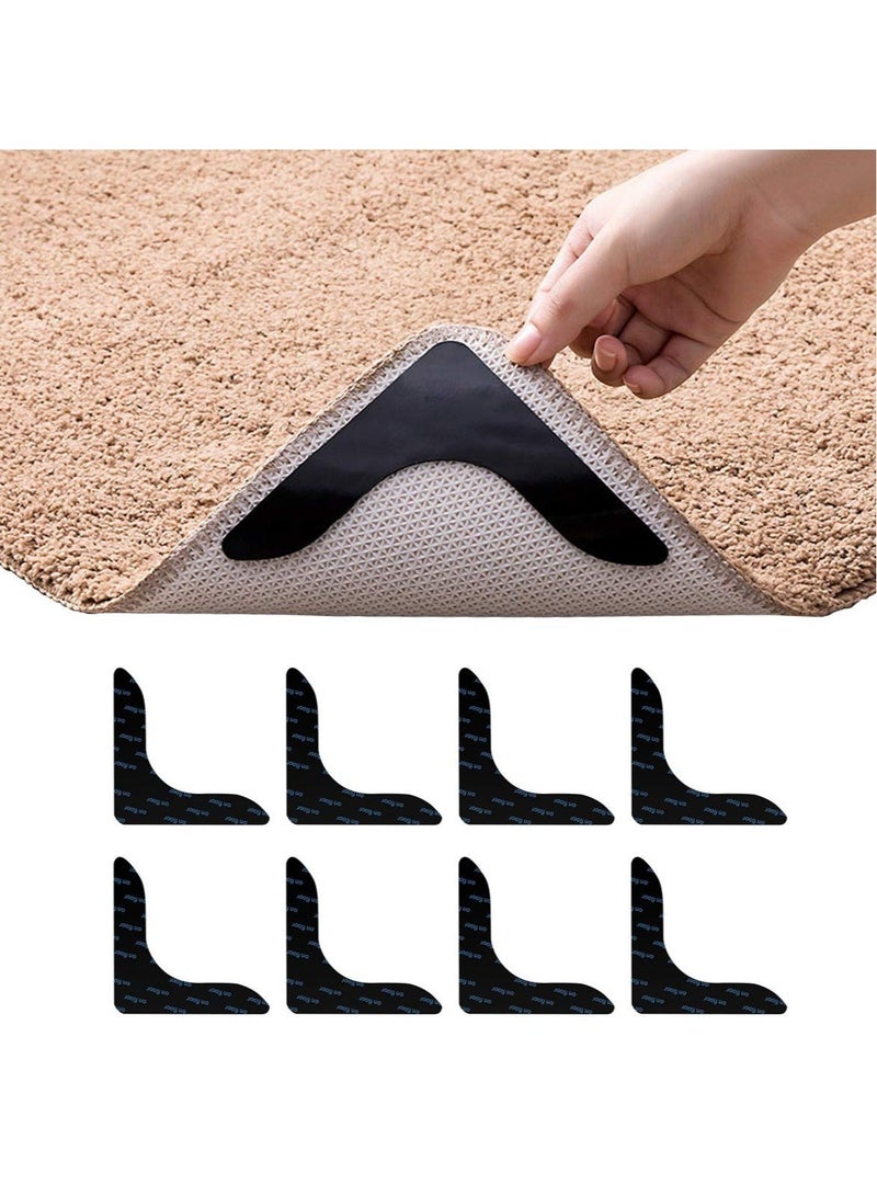 Captaintech Black L Shape Rug Gripper Rug Tape 8 Pcs Double Sided Anti Curling Non Slip Reusable Rug Pad for Hardwood Floors, Carpets, Floor Mats in Place & Make Corner Flat and Easily Peel Off - Image 1