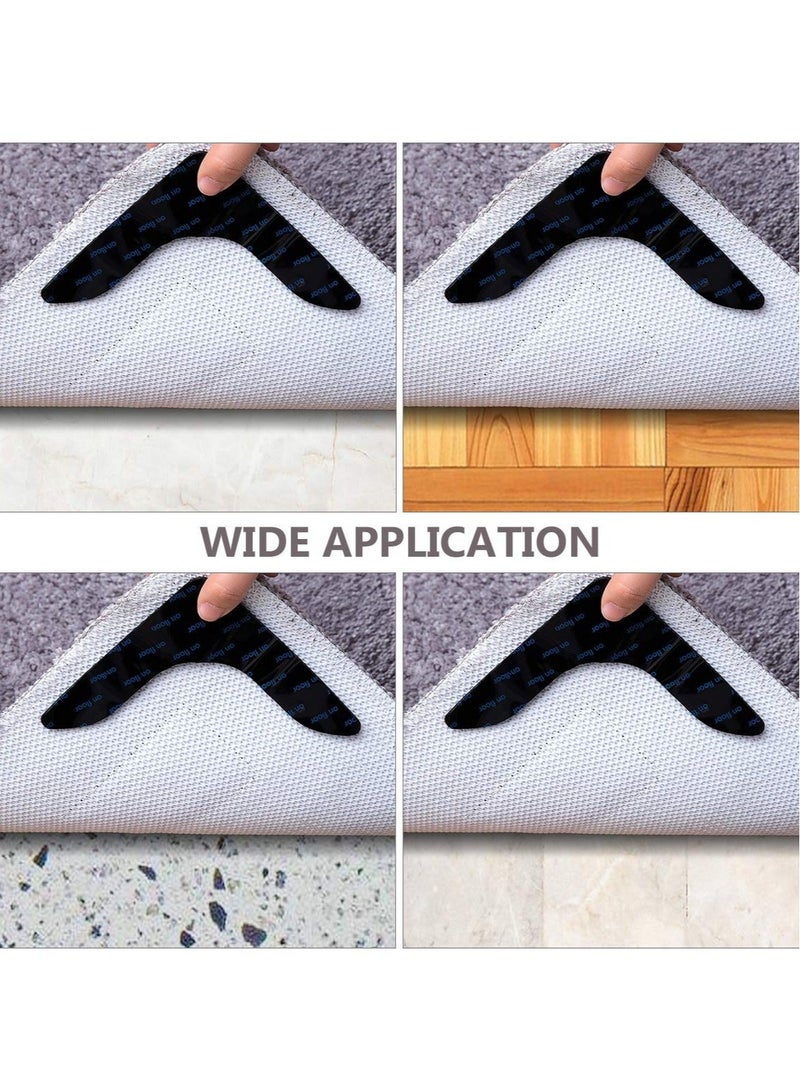 Captaintech Black L Shape Rug Gripper Rug Tape 8 Pcs Double Sided Anti Curling Non Slip Reusable Rug Pad for Hardwood Floors, Carpets, Floor Mats in Place & Make Corner Flat and Easily Peel Off - Image 5