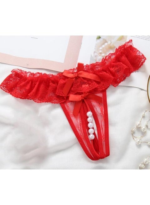 ملابس داخلية نسائية من الدانتيل ثونغ مفتوحة المنشعب واللؤلؤ ملابس داخلية على شكل حرف G